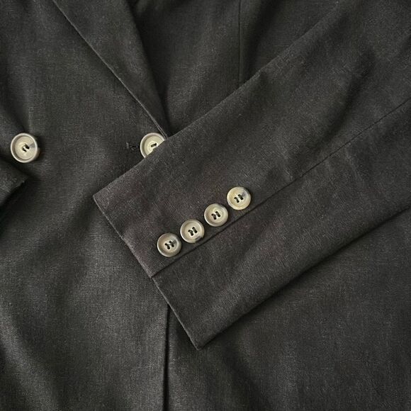 Halston Double-breasted Black Linen Blend Blazer Size M - Picture 11 of 15